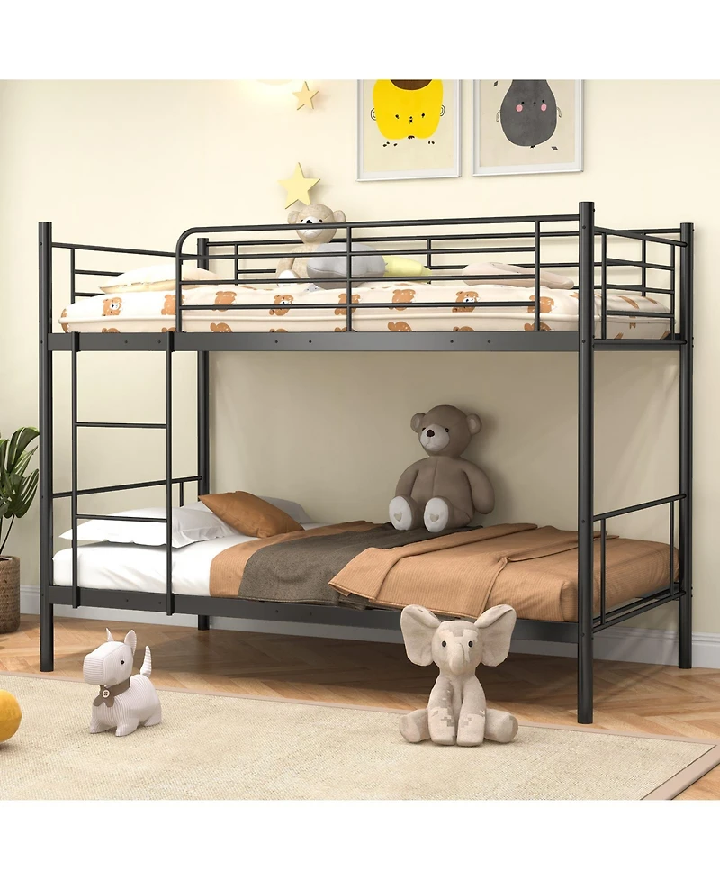 Sugift Metal Bunk Bed with Ladder and Full Length Safety Guardrails