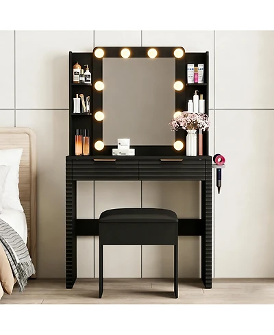 Flynama Makeup Vanity Desk with 10 Hollywood Bulbs Flawless Lighting and Storage Shelves for Hollywood Style