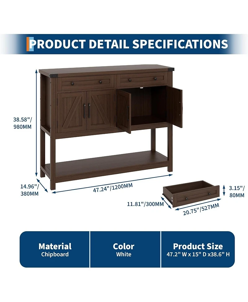 gaomon Console Table Buffet Sideboard Sofa Table,with Storage Drawers Cabinets and Bottom Shelf