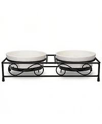 Aronkl Ceramic Pet Bowl Set with Metal Stand Paw Print Design Dishwasher Safe