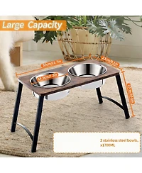 Aronkl Elevated Dog Bowl Stand with 2 Stainless Steel Bowls Tilted Wood Metal Joint Strain Relief Non-slip