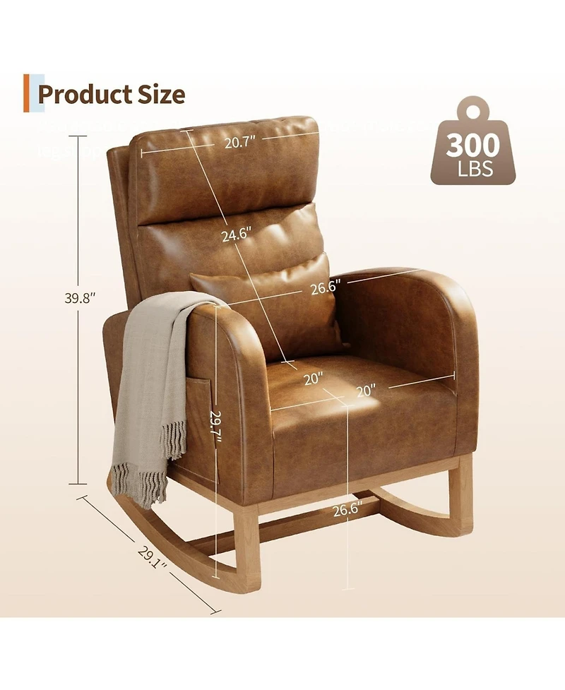 gaomon Sherpa Upholstered Rocking Chair, Adjustable Recliner with Arm Pocket, Cozy Nursery & Living Room Chair