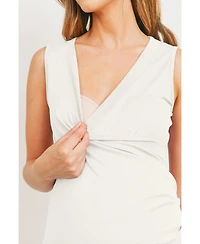 Hello Miz Maternity Sleeveless Ruched V-Neck Wrap Nursing Tank Top