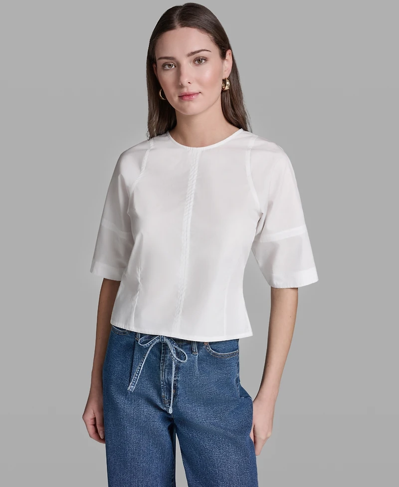 Bcbg Women's Short-Sleeve Crewneck Crinkle Top