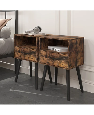Flynama Luxurious Contemporary Nightstand with Storage Space Glass Top Bedroom Storage Furniture
