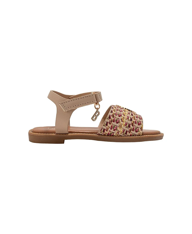 Bebe Little Girls Girl's Fashion Sandals – Dressy Shoes with Raffia Upper and Logo Medallion Accent