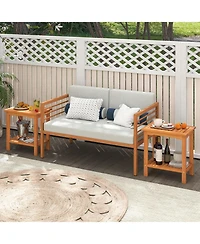 Gymax 2PCS Outdoor Acacia Wood Side Table 2-Tier Patio End Table w/ Slatted Tabletop