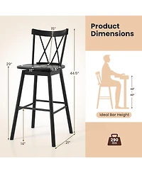 Gymax Windsor Bar Stool Set of 2 29'' Swivel Rubber Wood Dining Chairs Spacious Seat