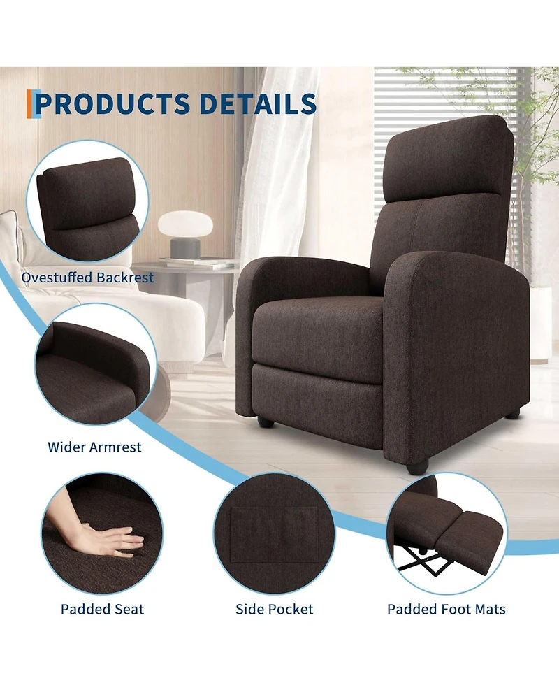 gaomon Recliner Chair for Adults, Lazy Ergonomic Adjustable Single Sofa Enhanced with Side Pocket, Tall Back, Wide Arms & Padded Seat