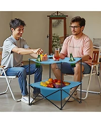 Mecale Folding Camping Table, 600D Waterproof Oxford Top with 4 Cup Holders, Carry Bag