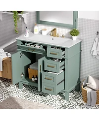 Sillysis 36" Modern Bathroom Vanity with Sink, Freestanding Solid Wood Cabinet, Soft Close Drawers for Home