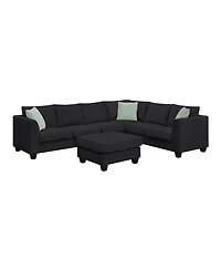 Clihome 11287" Sectional Sofa Couches Living Room Sets, 7 Seats Modular Sectional Sofa with Ottoman