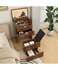 Flynama 3 in 1 Vanity Desk with Lighted Mirror and Stool Flip Top Makeup Dressing Table Compact Storage for Bedroom