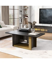 Rainsken Nesting Coffee Tables Set of 2, Small Square Coffee End Table, Wood Look Center Table with Metal Frame for Living Room.
