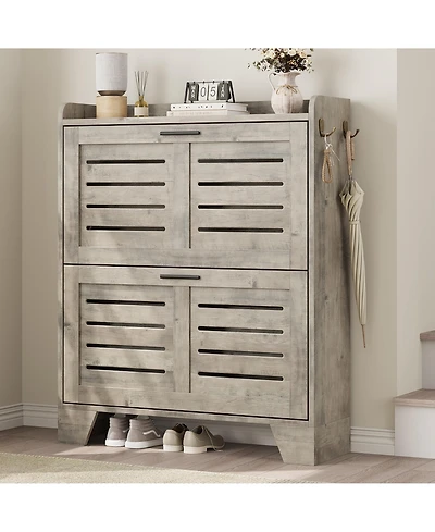 gaomon Farmhouse Narrow Slim Shoe Cabinet, 2 Flip Drawers for Entryway Organization