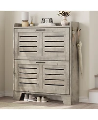 gaomon Farmhouse Narrow Slim Shoe Cabinet, 2 Flip Drawers for Entryway Organization