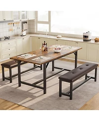 Gaomon 3 Piece Extendable Dining Table Set for 4–6, Rectangular Kitchen Table with 2 Upholstered Benches for Apartment Dining