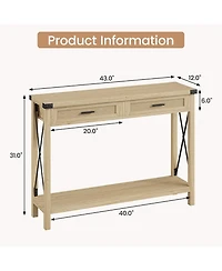 gaomon Farmhouse Entryway Console Table with Rattan Drawers, Sofa Table with Storage for Living Room, Hallway, Entryway