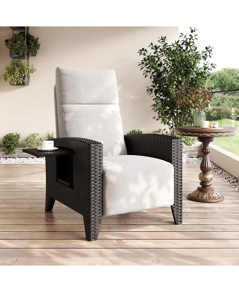 gaomon Wicker Recling Patio Chair with Independent Adjustable Back and Footrest Air Pump Lay Flat Reclining Outdoor Recliner