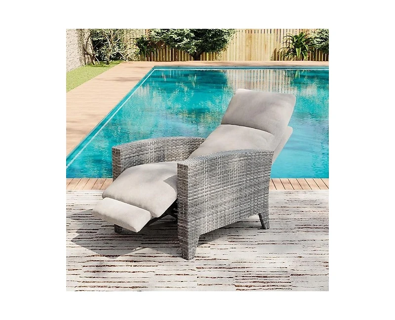 gaomon Wicker Recling Patio Chair with Independent Adjustable Back and Footrest Air Pump Lay Flat Reclining Chair Outdoor Recliner Chair