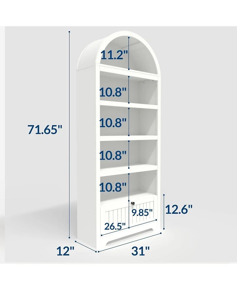 gaomon 71" Tall Arched Book Shelf, 6 Tier Freestanding Bookshelf with Drawer and Open Display Shelves, Mid Century Modern Bookcase