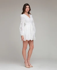 Avec Les Filles Women's Cotton Eyelet Long-Sleeve Romper