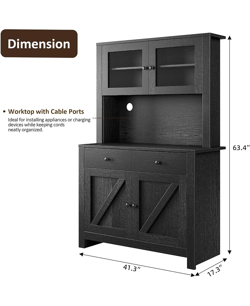 gaomon Kitchen Cabinet with Microwave Stand & Drawers, Large Storage Hutch Adjustable Shelves, Freestanding Coffee Bar Station for