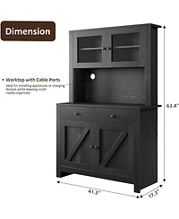 gaomon Kitchen Cabinet with Microwave Stand & Drawers, Large Storage Hutch Adjustable Shelves, Freestanding Coffee Bar Station for