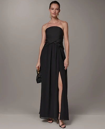 Donna Karan New York Women's Strapless Chiffon Fit & Flare Gown Dress with Front-Twist