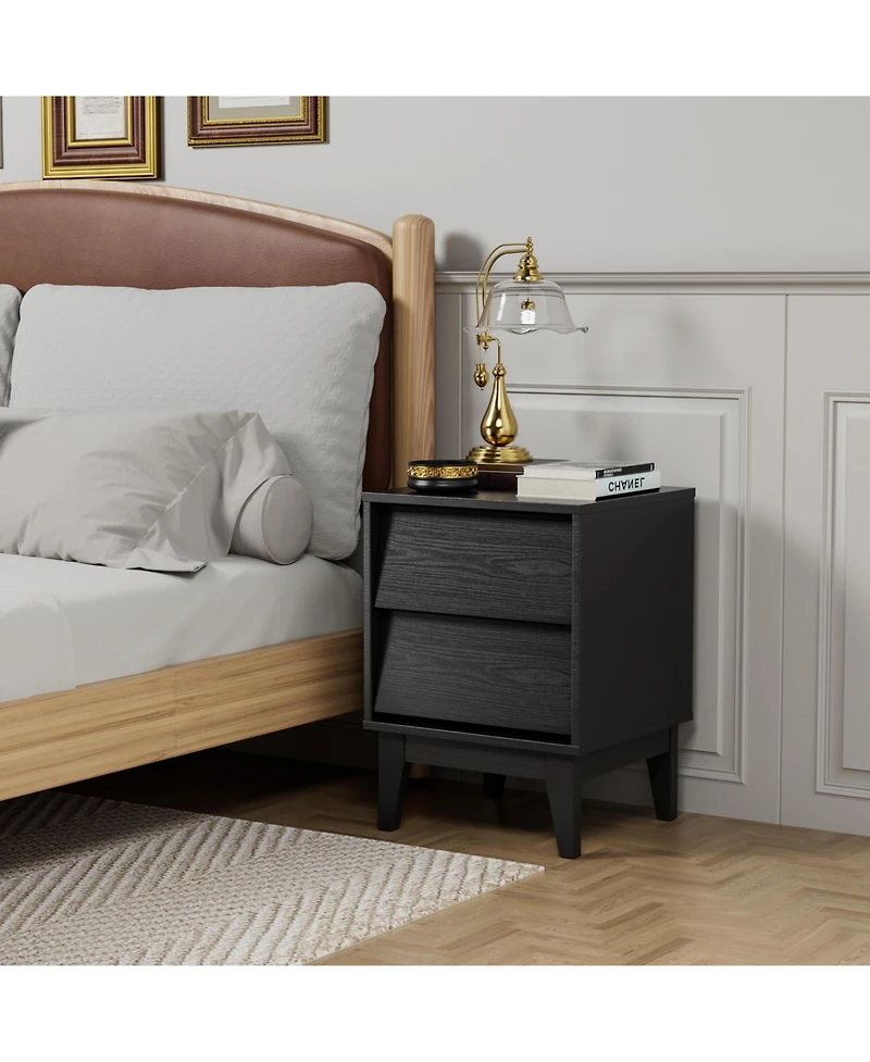 Flynama Modern Neutral Nightstand with Storage Space and Led Light Glass Top Jewelry Storage Bedside Table