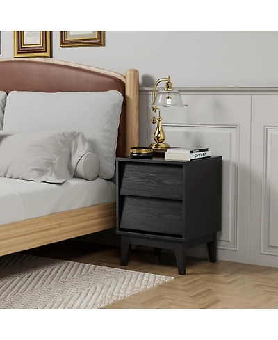 Flynama Modern Neutral Nightstand with Storage Space and Led Light Glass Top Jewelry Storage Bedside Table
