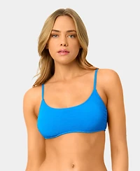 California Waves Women's Solid Popcorn Scrunch Scoop Neck Swim Bikini Top