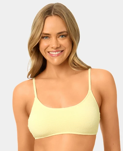 California Waves Women's Solid Popcorn Scrunch Scoop Neck Swim Bikini Top