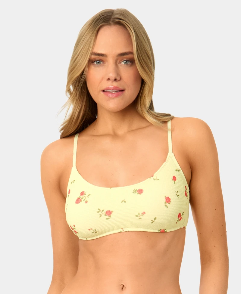 California Waves Women's Solid Popcorn Scrunch Scoop Neck Swim Bikini Top