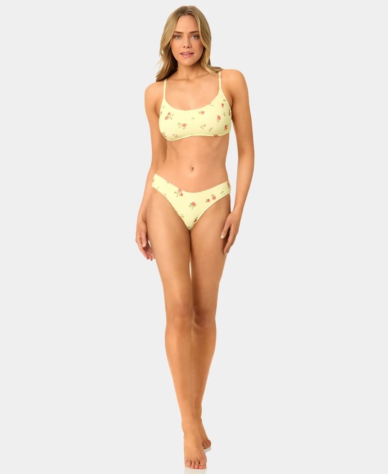 California Waves Women's Solid Popcorn Scrunch Scoop Neck Swim Bikini Top