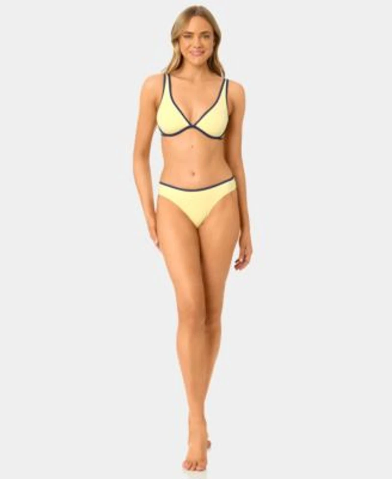 California Waves Womens Solid Plunge Underwire Swim Bikini Top High Waist Swim Bottoms