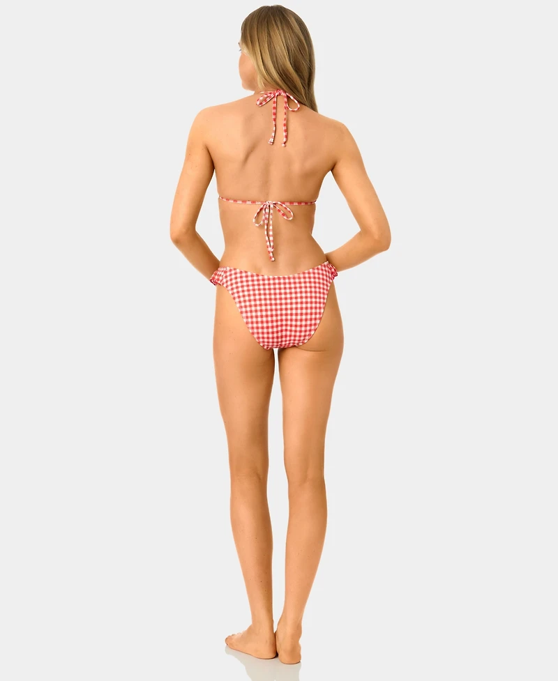 California Waves Women's Gingham Lettuce Edge Trim Swim Bikini Top