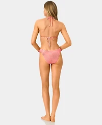 California Waves Women's Gingham Lettuce Edge Trim Swim Bikini Top