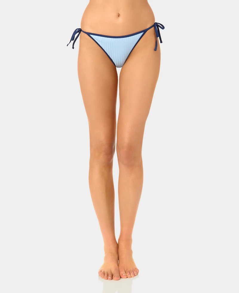 California Waves Women's Solid Wide Rib Side-Tie Swim Bottoms