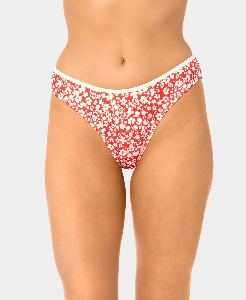 California Waves Women's Garden Ditsy Wide Rib High-Leg Swim Bottoms