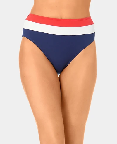 California Waves Women's Color-Block Mini Rib Banded High-Waist Swim Bottoms