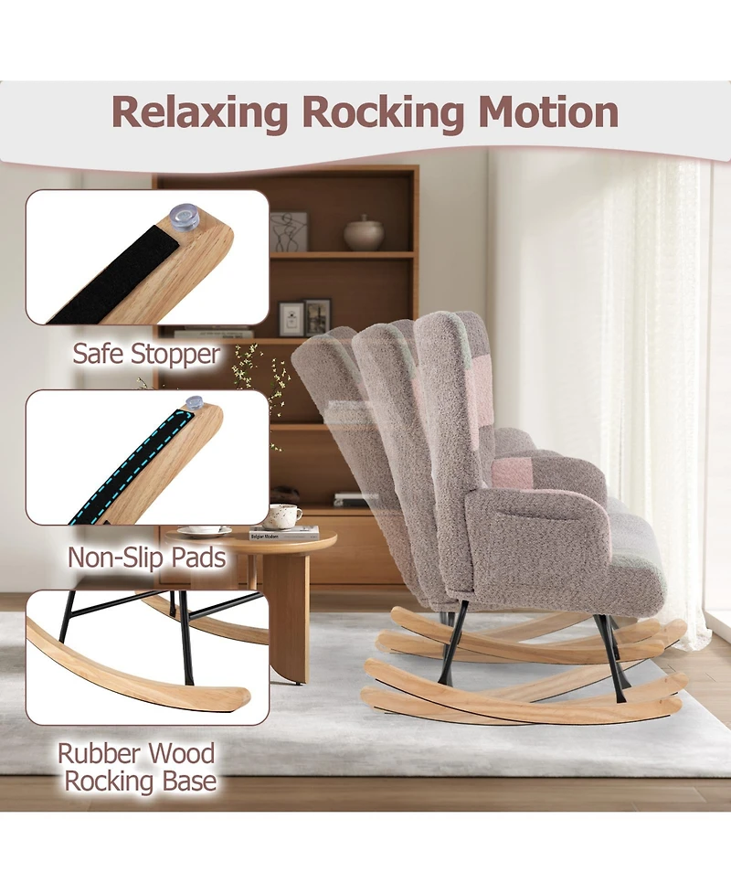 Sugift Nursery Rocking Chair with Ergonomic Armrests and High Backrest for Living Room