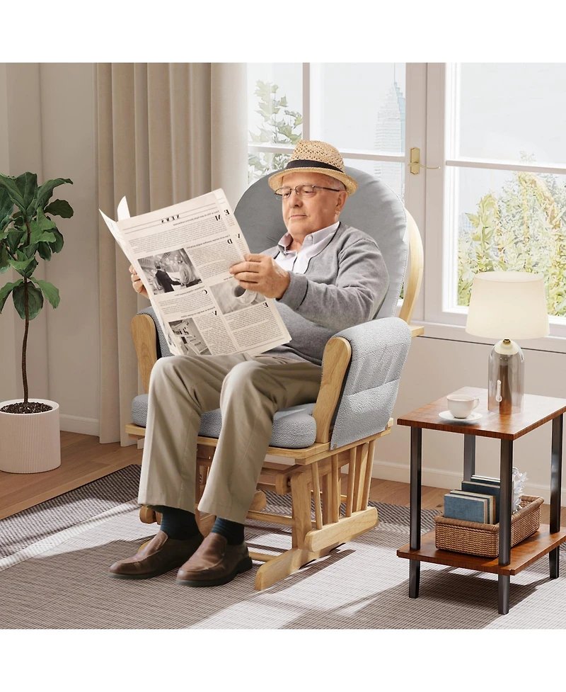 Sugift Wood Glider and Ottoman Set with Padded Armrests and Detachable Cushion