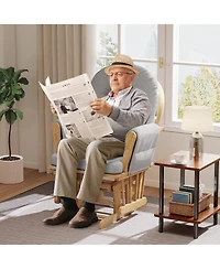 Sugift Wood Glider and Ottoman Set with Padded Armrests and Detachable Cushion