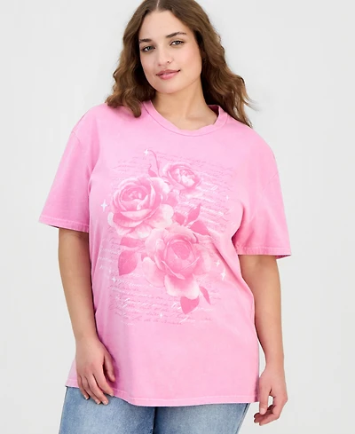 Rebellious One Trendy Plus Cotton Hibiscus Mineral-Wash Tee