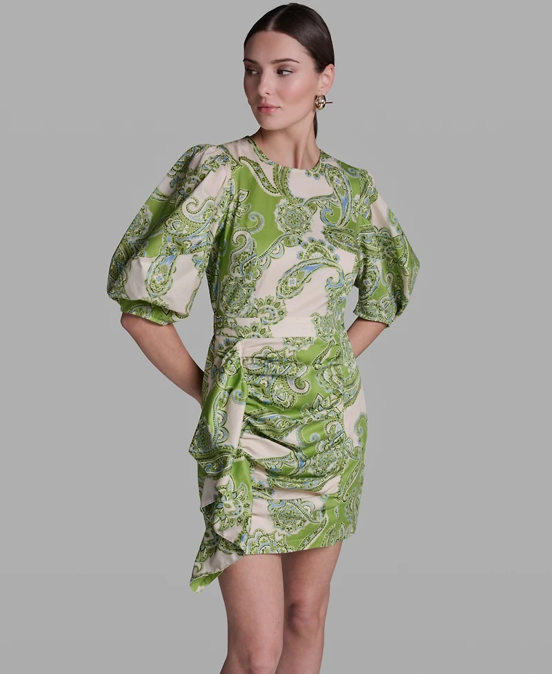 Bcbg Women's Paisley Print Ruffle Detail Crewneck Dress