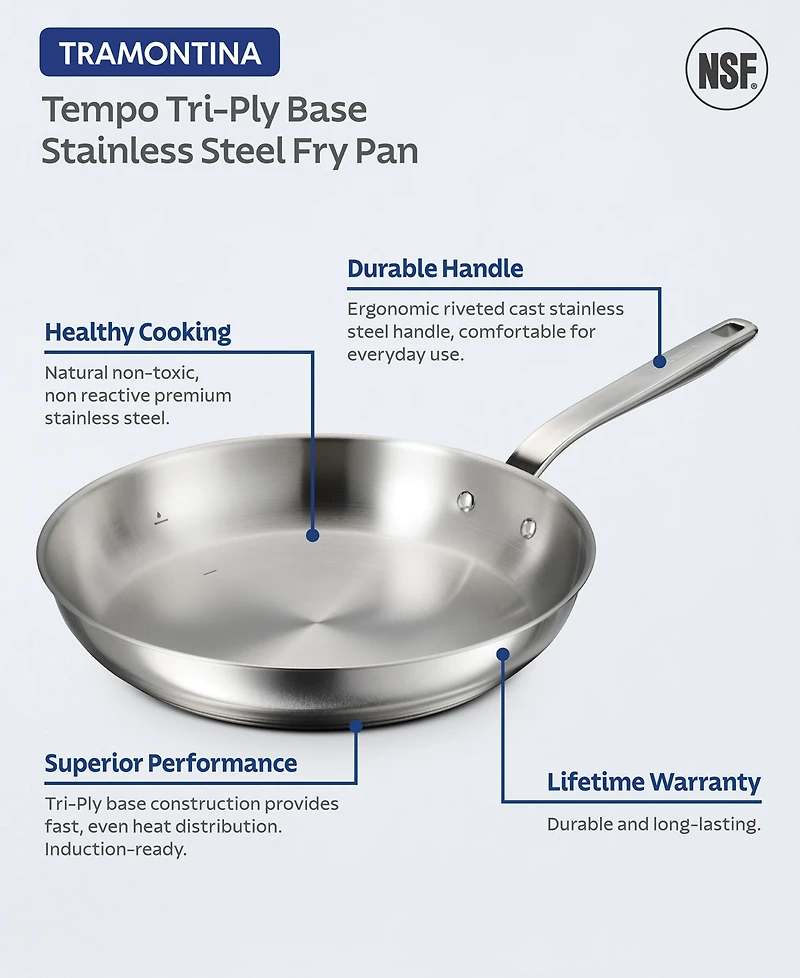 Tramontina Tempo Tri-Ply Base Stainless Steel 12" Large Frying Pan