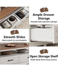 gaomon Farmhouse Coffee Table with Drawers, Center Rustic Tables Living Room Table, Open Shelf and 6 Support