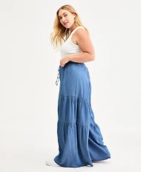 Madden Girl Trendy Plus Pull-On Wide-Leg Chambray Pants