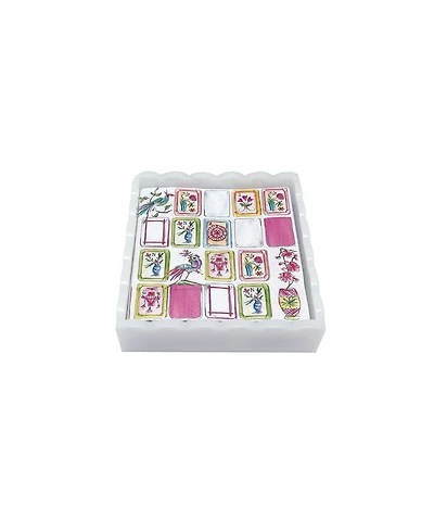 Mariposa Mahjong Scalloped Cocktail 5.75" Napkin Box Set
